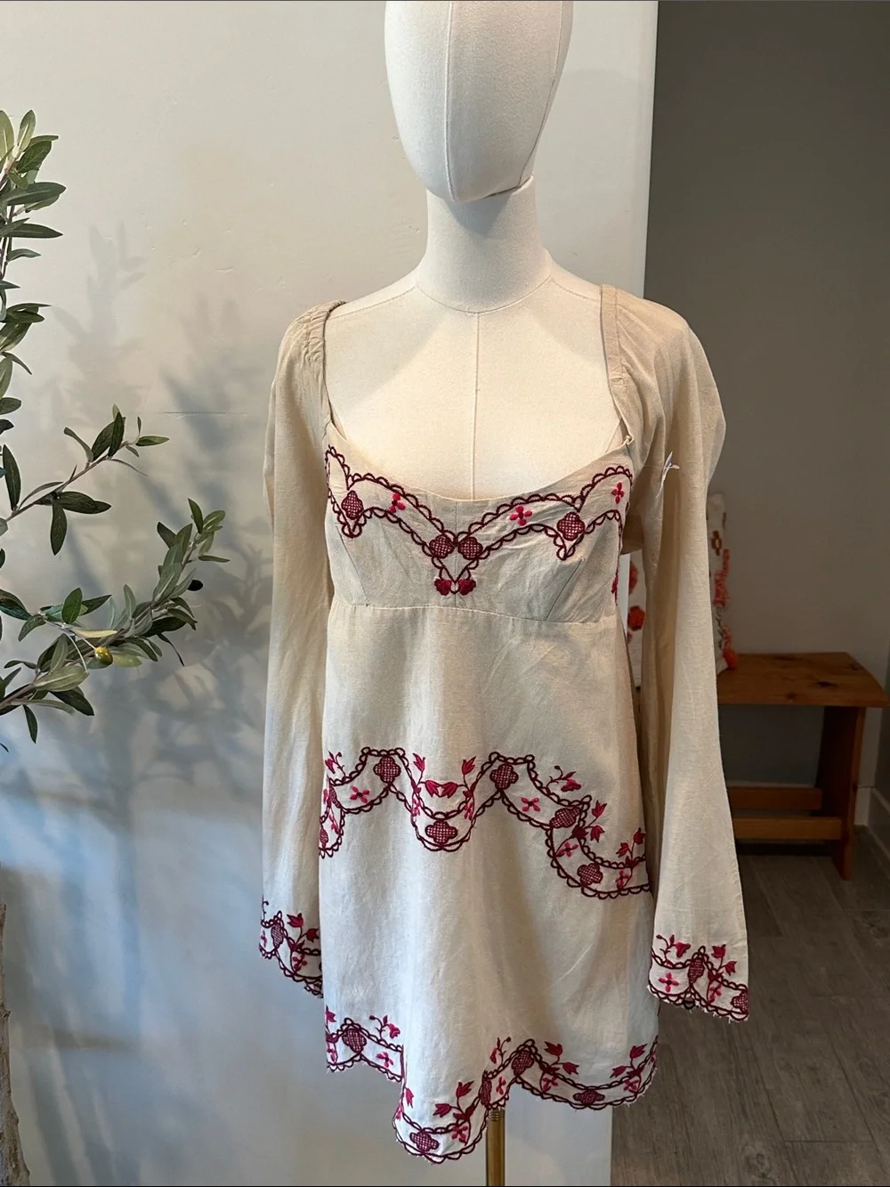Free People Bali Marlene Floral Embroidered Mini Dress New!